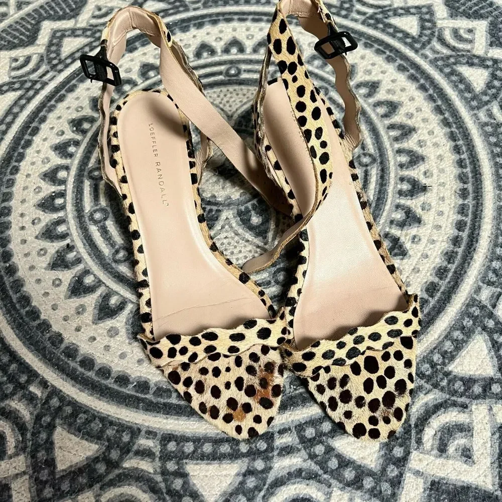 Loeffler Randall Piper Cheetah Print Wedge Ankle Strap Sandals Women's Size 10 B